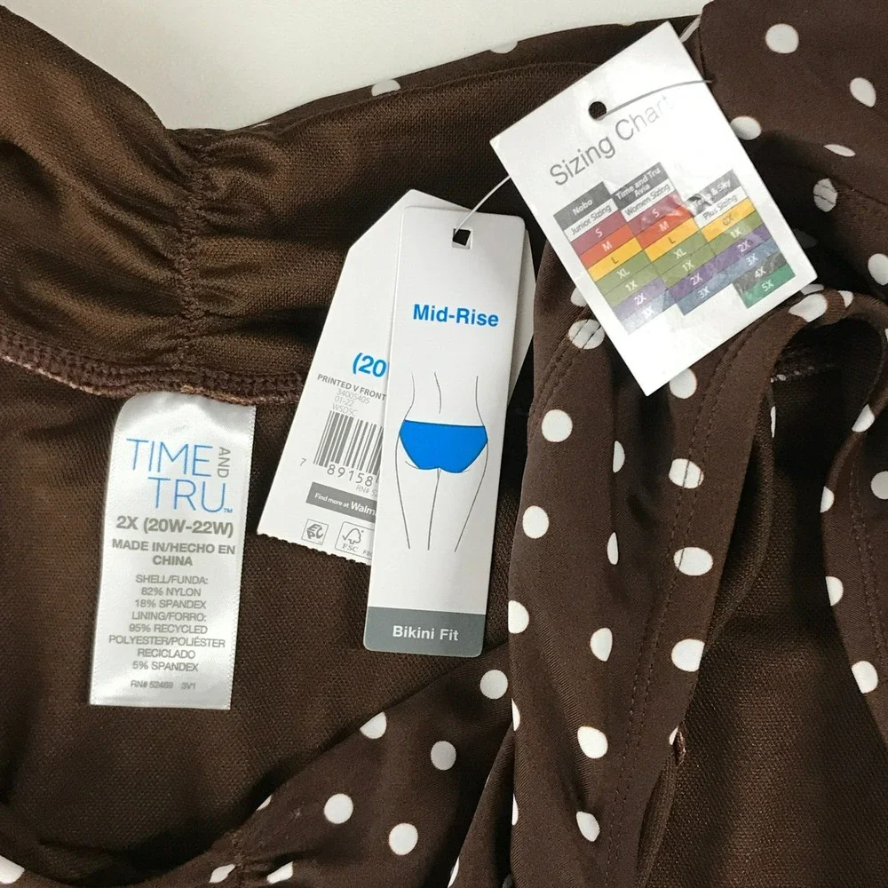 Time And Tru Women's 2X Bikini Bottom Brown Polka Dot V Front High Rise NWT BY14
